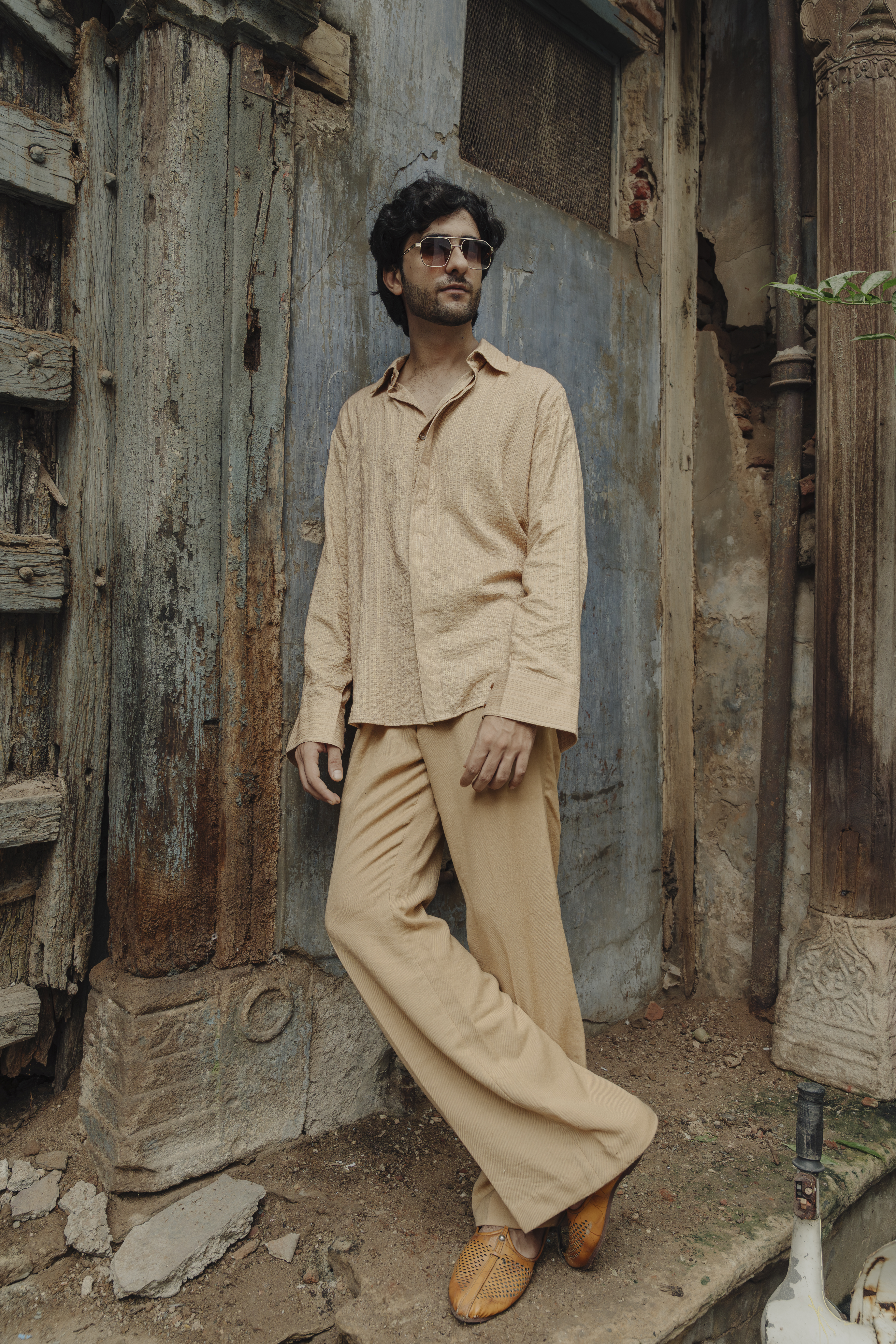 camel Silk Stripes Men Shirt 3